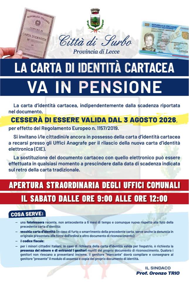 LA CARTA DI IDENTITA' CARTACEA VA IN PENSIONE